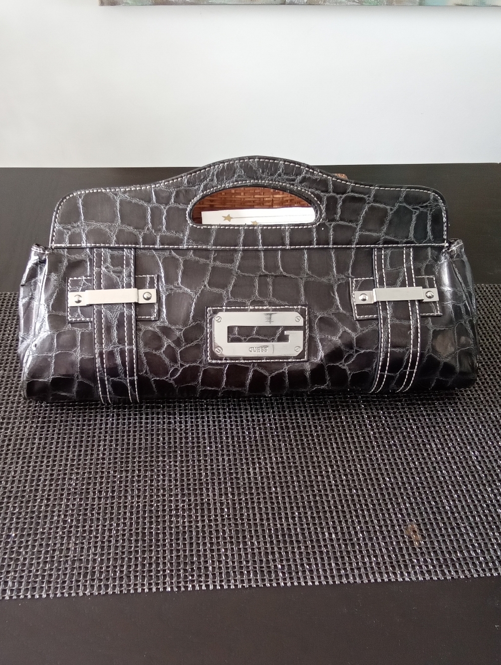 Guess Black Faux Croc Clutch Purse M